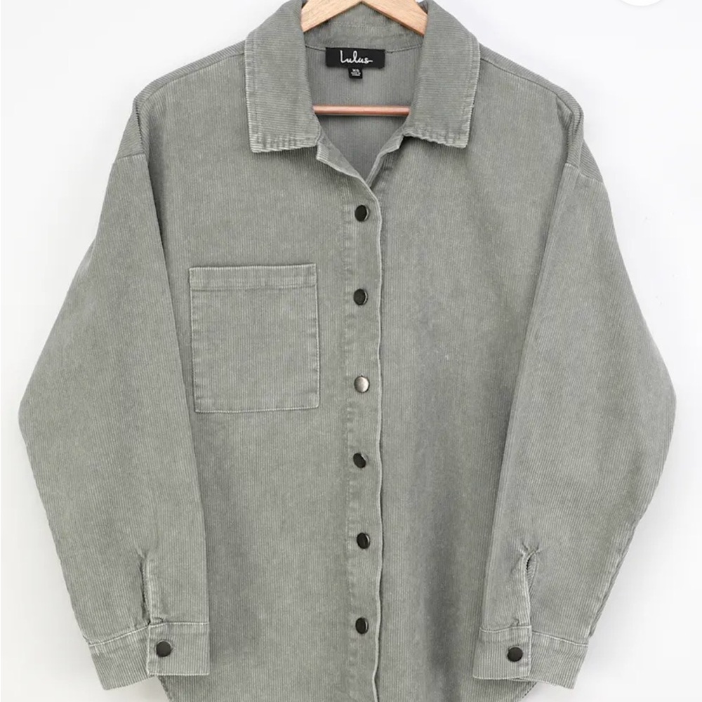 Sage Blue Corduroy Button-Up Long Sleeve Top